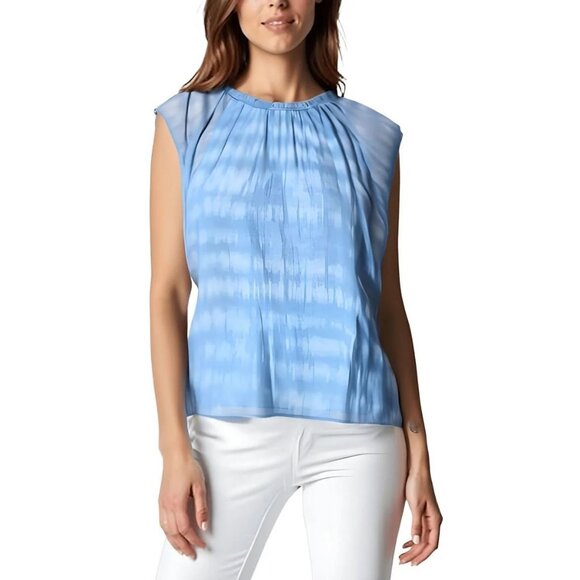 Calvin Klein Womens Size XL Blue Printed Ruffled Sleeve Top NEW - Picture 1 of 2